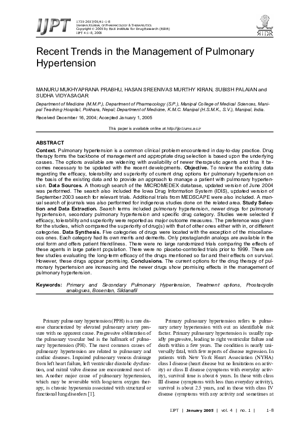 (PDF) Recent Trends in the Management of Pulmonary Hypertension