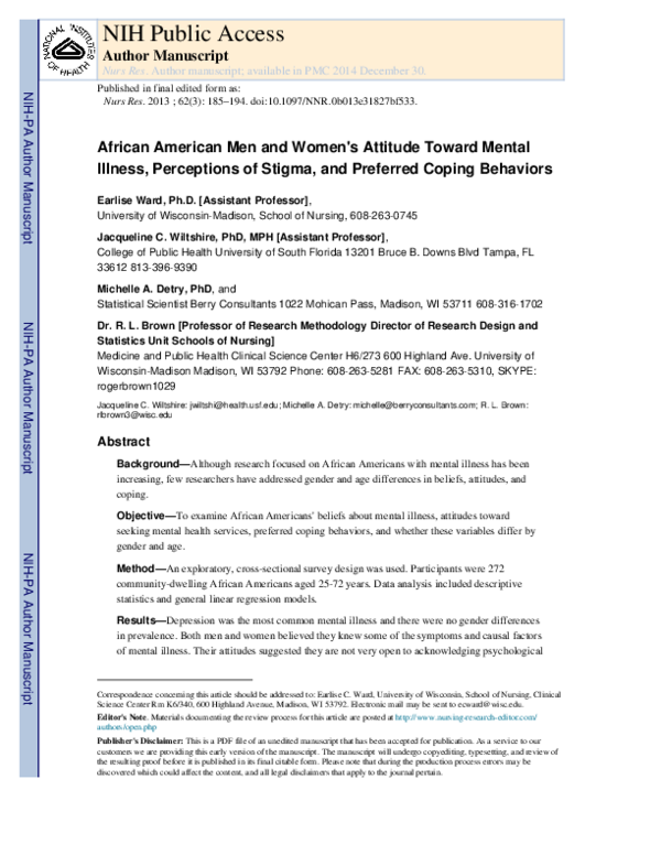 (PDF) African American Men and Women’s Attitude Toward Mental Illness ...