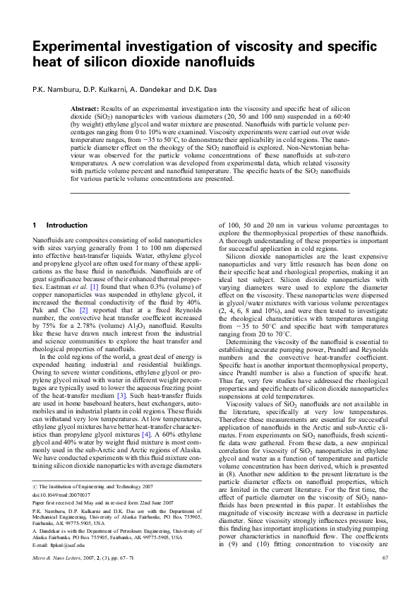 (PDF) Experimental investigation of viscosity and specific heat of ...