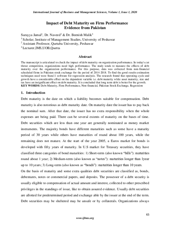 (PDF) Impact of Debt Maturity on Firm Performance Evidence from Pakistan