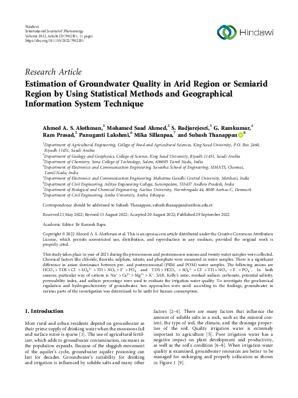 (PDF) Estimation of Groundwater Quality in Arid Region or Semiarid ...