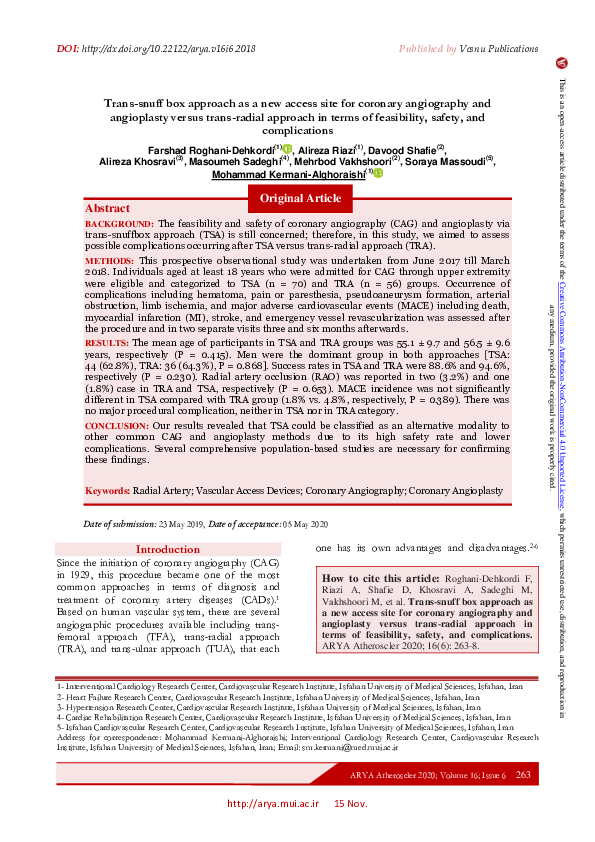 (PDF) Trans-snuff box approach as a new access site for coronary ...