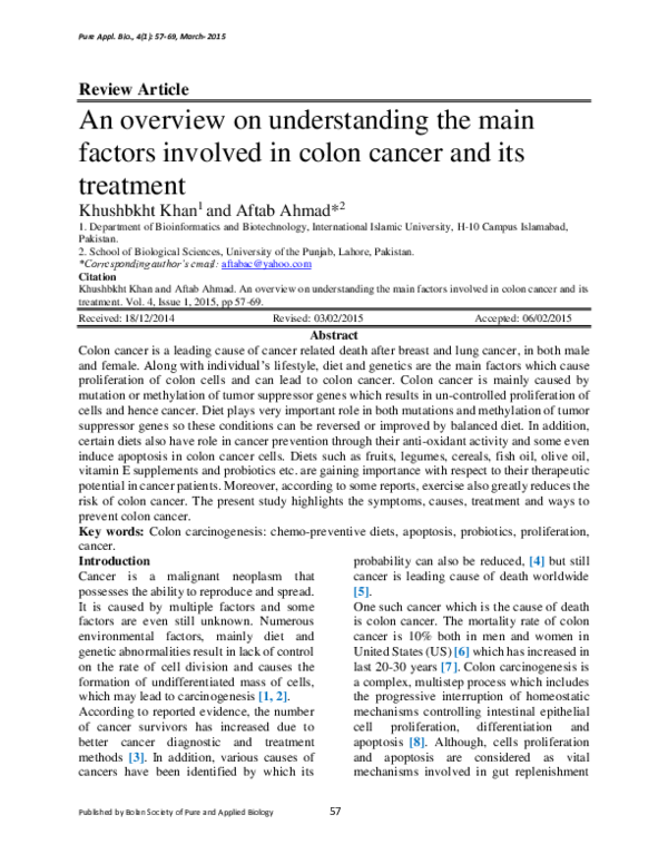 An overview on understanding the main factors involved in colon cancer and its treatment