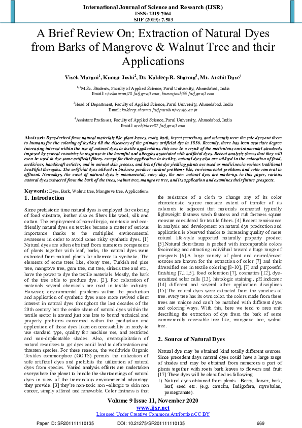 (PDF) A Brief Review On: Extraction of Natural Dyes from Barks of ...