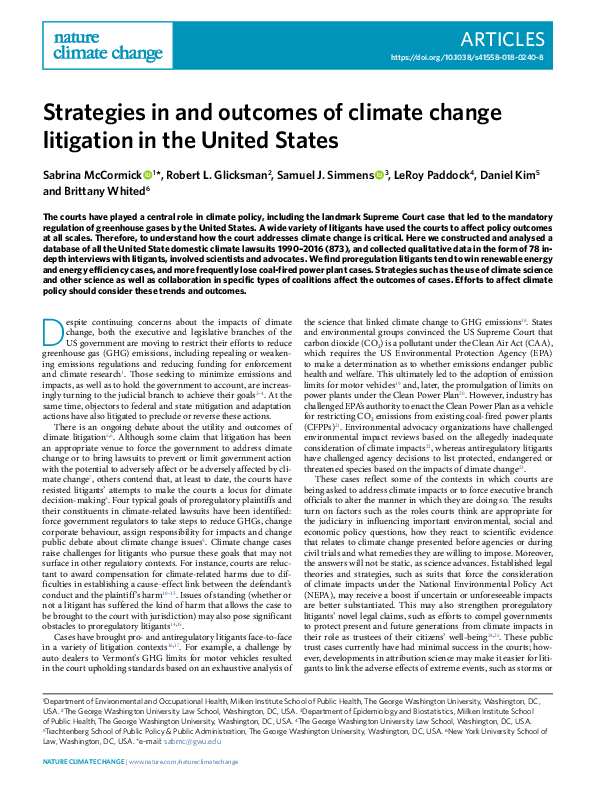 Strategies in and outcomes of climate change litigation in the United ...