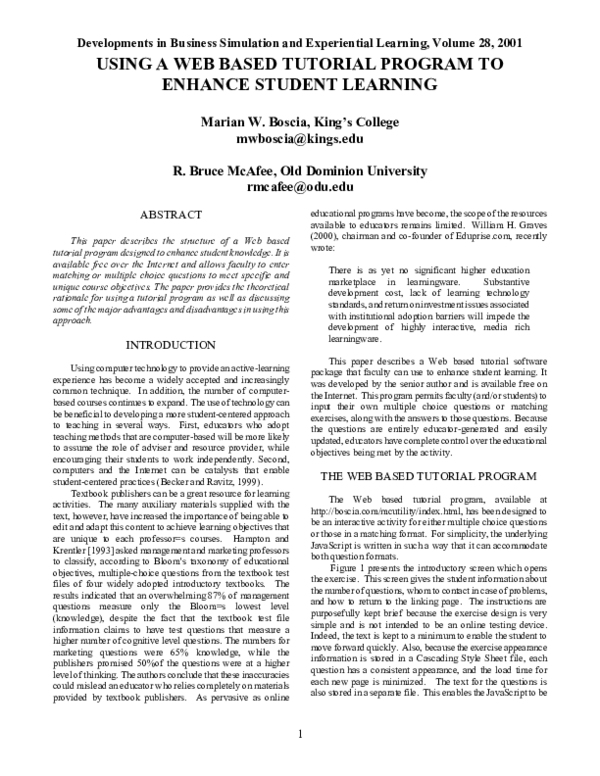 (PDF) Using a Web Based Tutorial Program to Enhance Student Learning ...