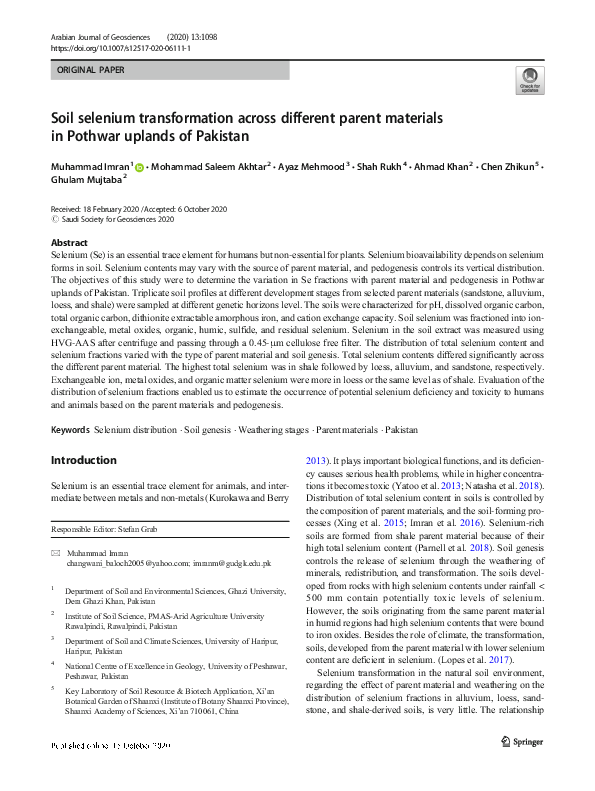 (PDF) Soil selenium transformation across different parent materials in