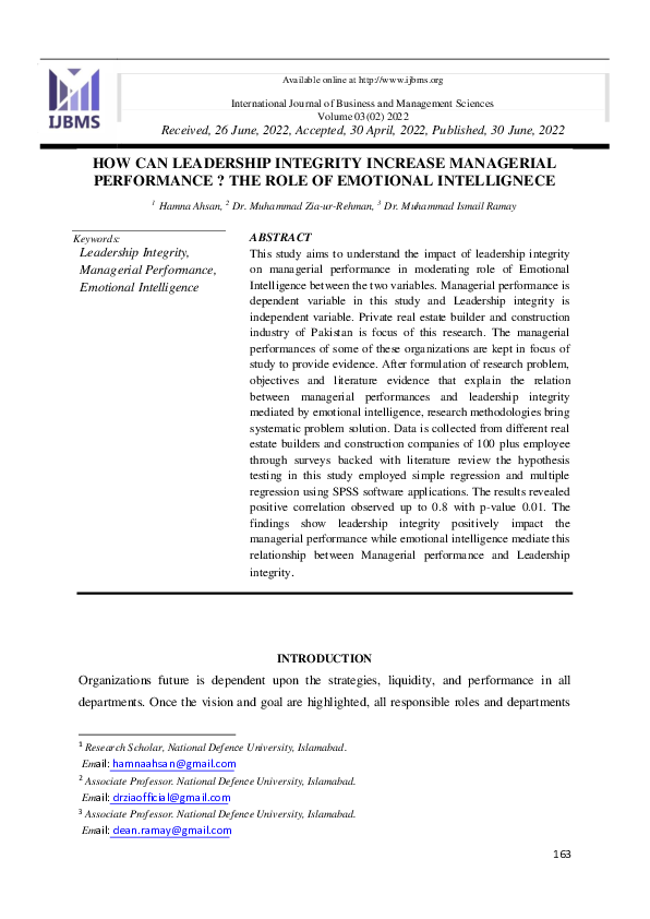 (PDF) HOW CAN LEADERSHIP INTEGRITY INCREASE MANAGERIAL PERFORMANCE ...