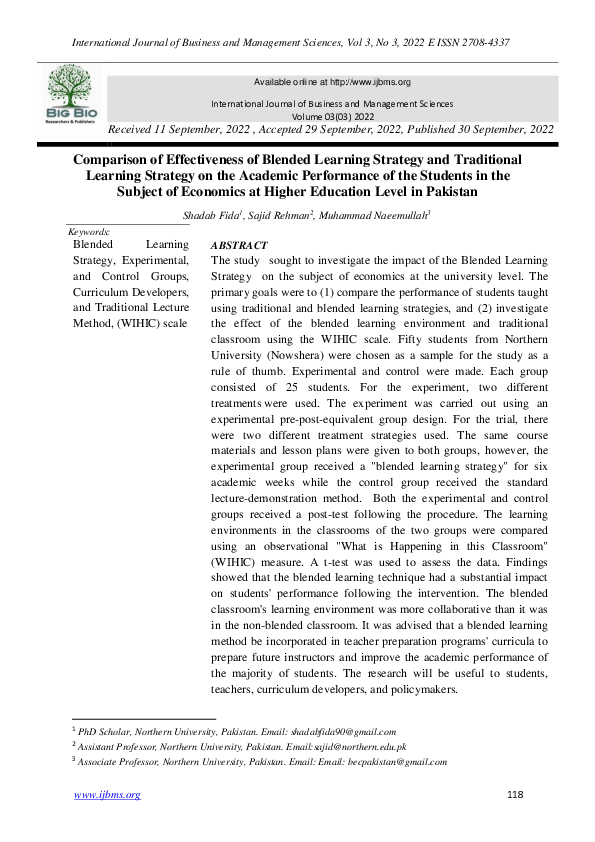 (PDF) Comparison of Effectiveness of Blended Learning Strategy and ...
