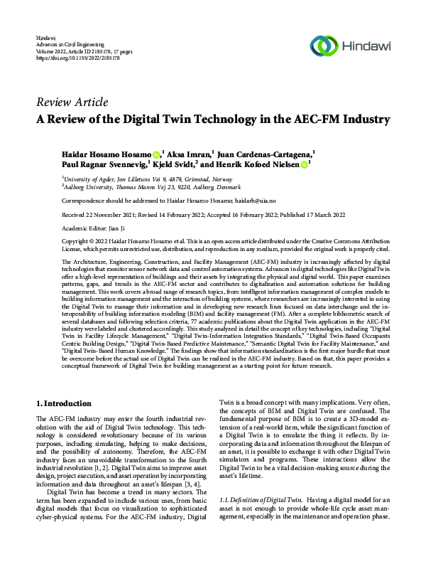 (PDF) A Review of the Digital Twin Technology in the AEC-FM Industry