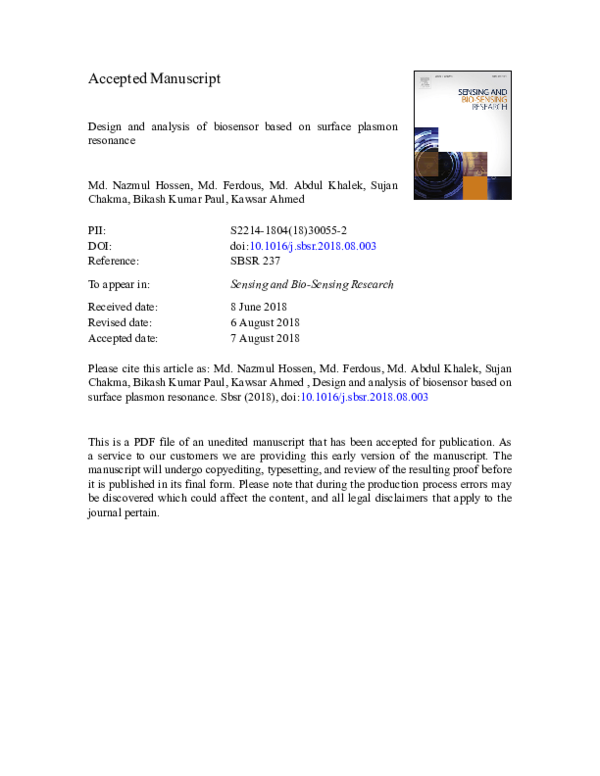 (PDF) Design and analysis of biosensor based on surface plasmon resonance