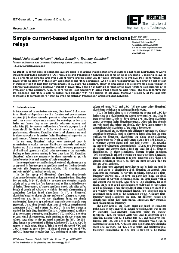 (PDF) Simple current-based algorithm for directional relays