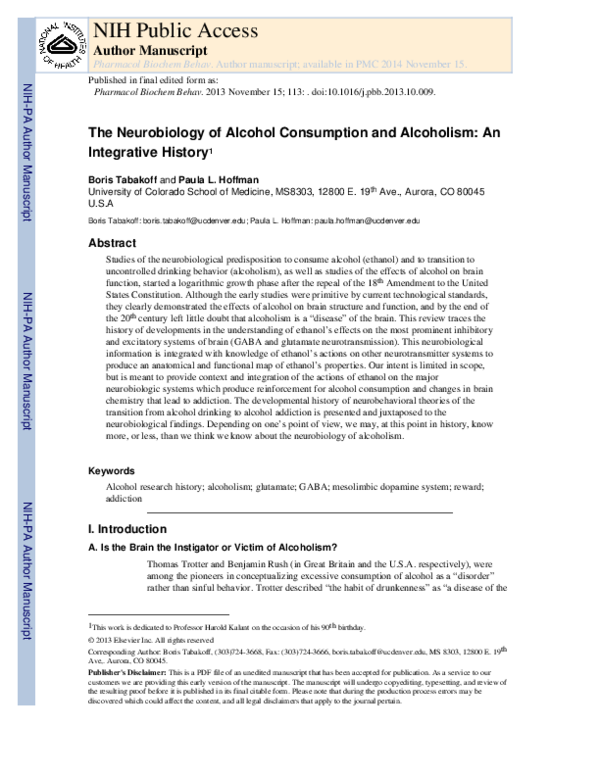 (PDF) The neurobiology of alcohol consumption and alcoholism: An ...