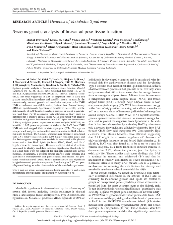 (PDF) Systems genetic analysis of brown adipose tissue function
