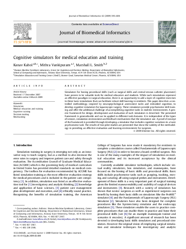 (PDF) Cognitive simulators for medical education and training