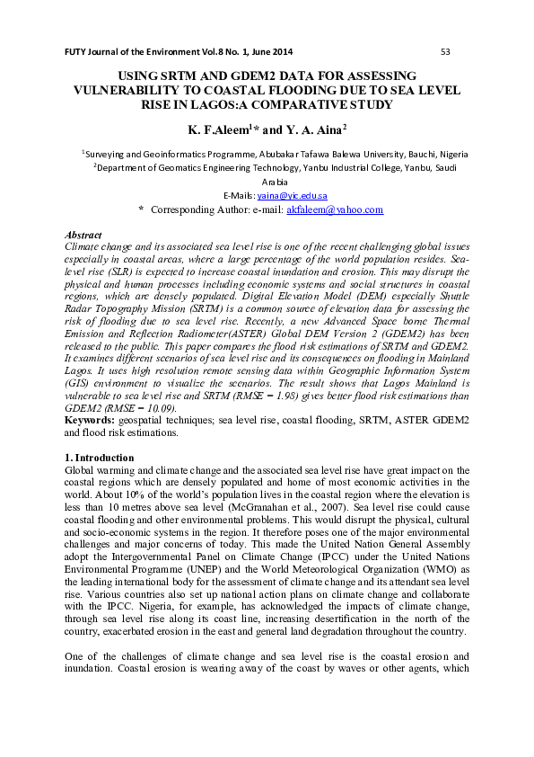 (PDF) Using SRTM and GDEM2 data for assessing vulnerability to coastal ...