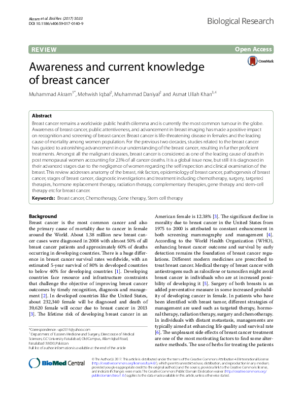 (PDF) Awareness and current knowledge of breast cancer