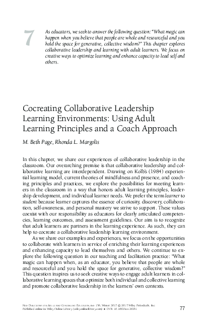 (PDF) Cocreating Collaborative Leadership Learning Environments: Using ...