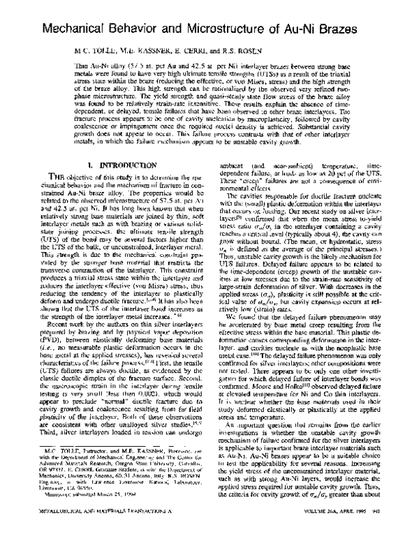 (PDF) Mechanical behavior and microstructure of Au-Ni brazes