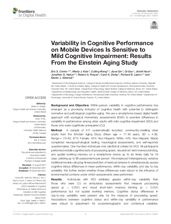 (PDF) Variability in Cognitive Performance on Mobile Devices Is ...