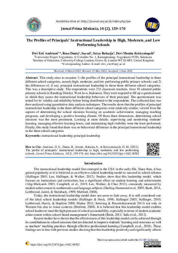 (PDF) The Profile of Principals’ Instructional Leadership in Primary ...