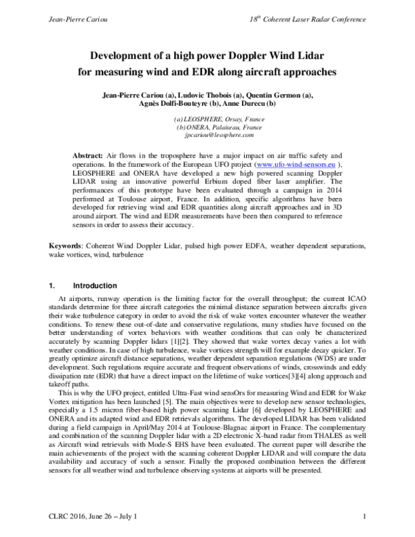 (PDF) Development of a high power Doppler Wind Lidar for measuring wind ...