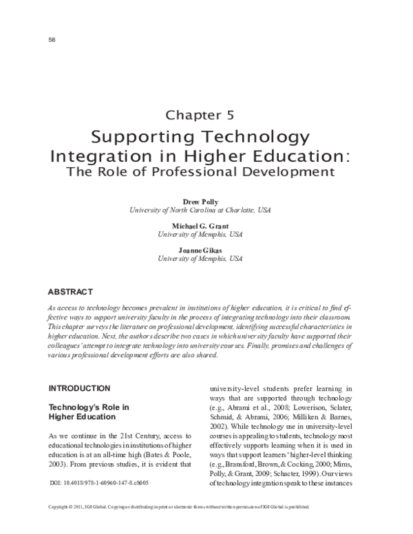 (PDF) Supporting Technology Integration in Higher Education
