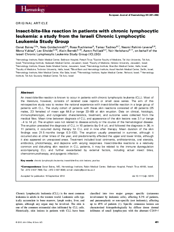 (PDF) Insect-bite-like reaction in patients with chronic lymphocytic ...