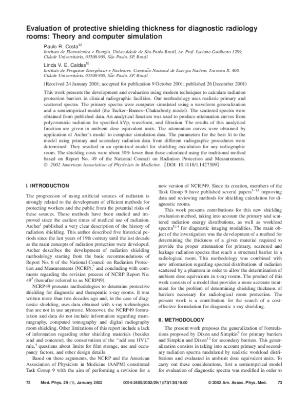 (PDF) Evaluation of protective shielding thickness for diagnostic ...