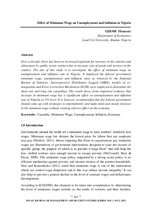 (PDF) Effect of Minimum Wage on Unemployment and Inflation in Nigeria