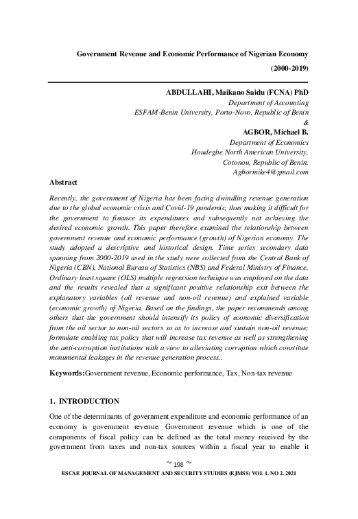 (PDF) Government Revenue and Economic Performance of Nigerian Economy ...