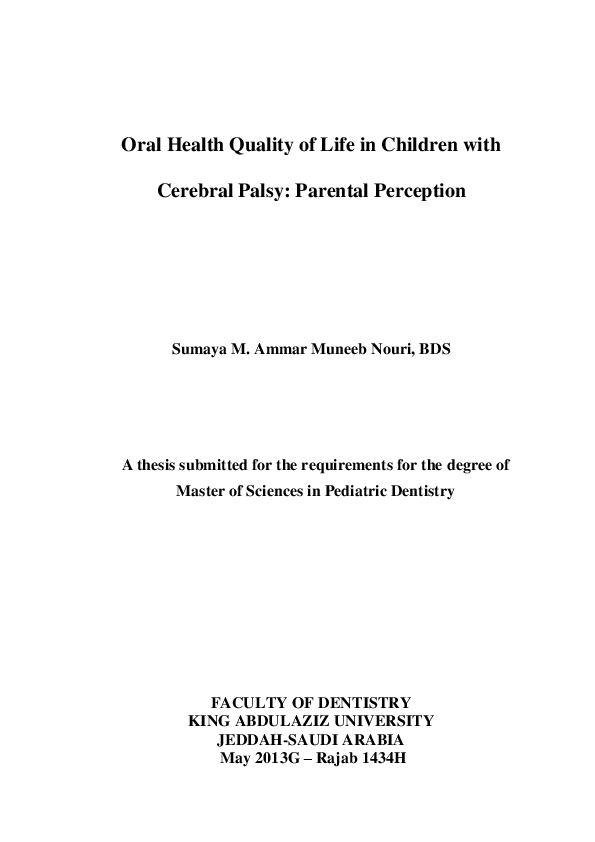 (PDF) Oral Health Quality of Life in Children with Cerebral Palsy ...