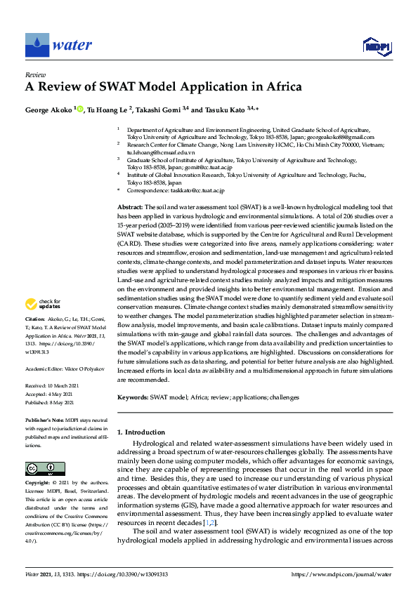 (PDF) A Review of SWAT Model Application in Africa