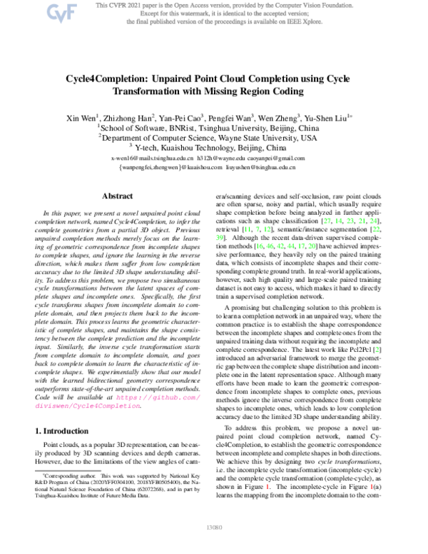 (PDF) Cycle4Completion: Unpaired Point Cloud Completion using Cycle ...