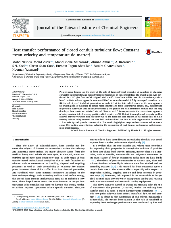 (PDF) Heat transfer performance of closed conduit turbulent flow ...