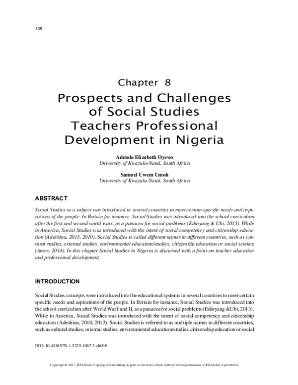 (PDF) Prospects and Challenges of Social Studies Teachers Professional