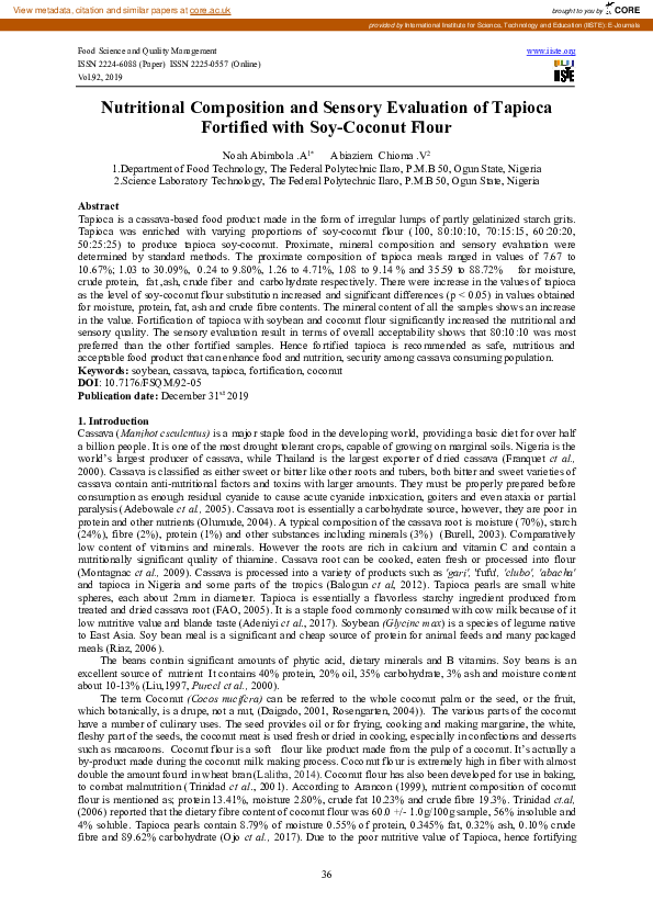 (PDF) Nutritional Composition and Sensory Evaluation of Tapioca ...
