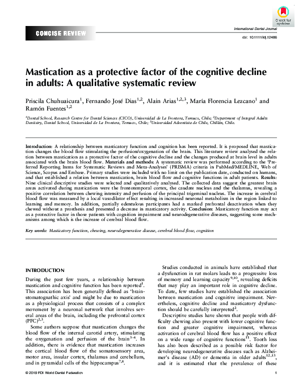 (PDF) Mastication as a protective factor of the cognitive decline in ...