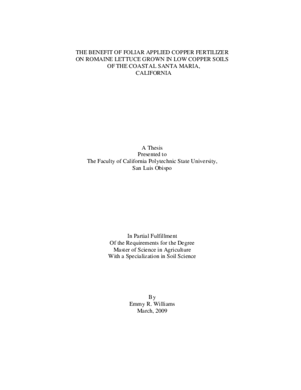 (PDF) The Benefit of Foliar Applied Copper Fertilizer on Romaine