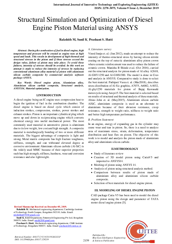 (PDF) Structural Simulation and Optimization of Diesel Engine Piston ...