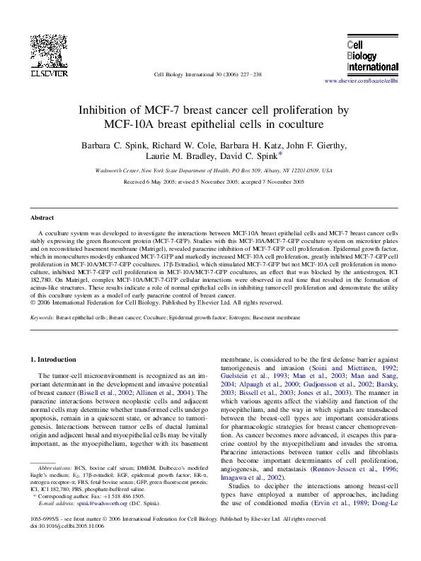 (PDF) Inhibition of MCF-7 breast cancer cell proliferation by MCF-10A ...