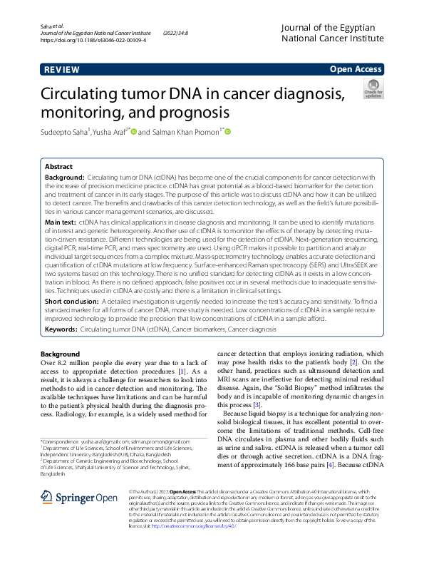 (PDF) Circulating tumor DNA in cancer diagnosis, monitoring, and prognosis