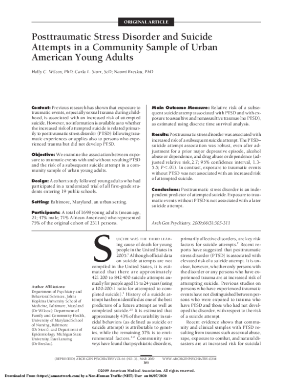 (PDF) Posttraumatic Stress Disorder and Suicide Attempts in a Community ...