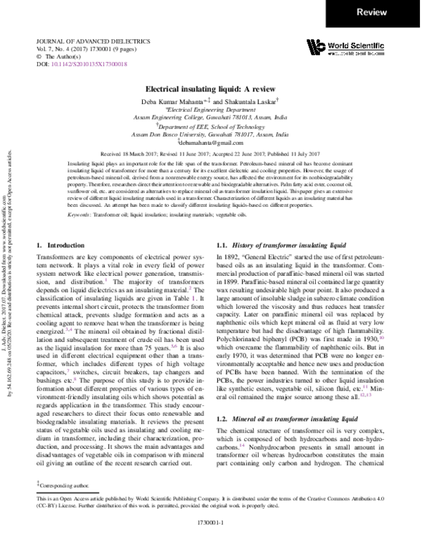 (PDF) Electrical insulating liquid A review Shakuntala Laskar Academia.edu