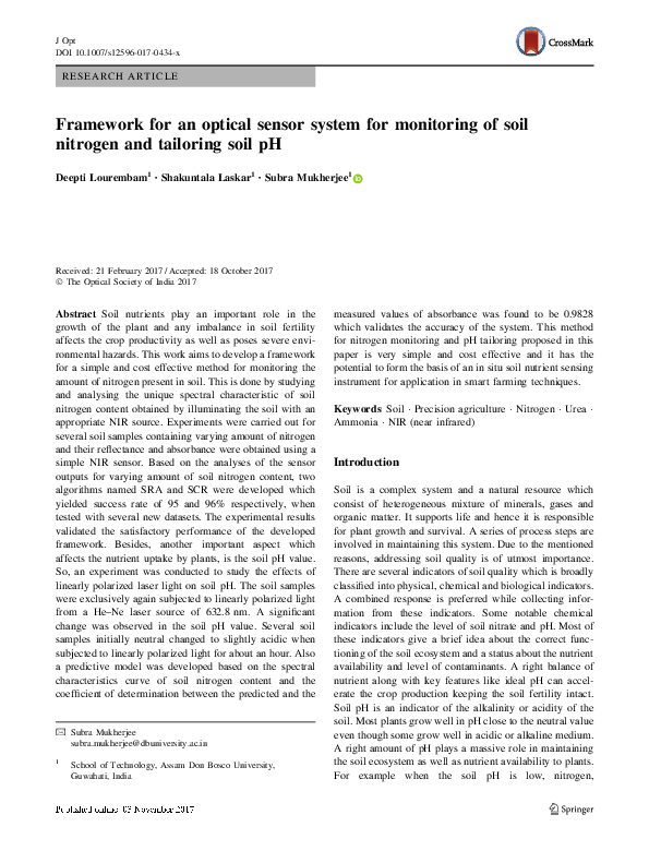 (PDF) Framework for an optical sensor system for monitoring of soil ...