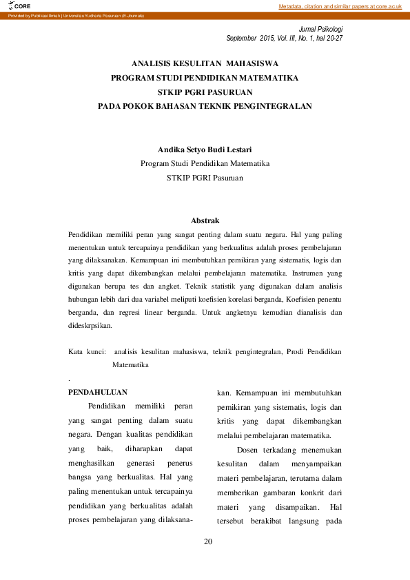 (PDF) Analisis Kesulitan Mahasiswa Program Studi Pendidikan Matematika ...