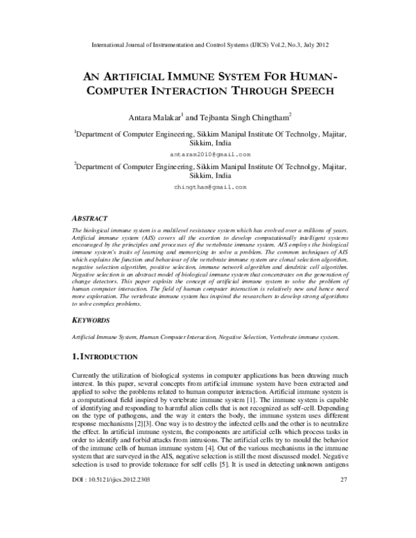 (PDF) An Artificial Immune System for Human computer Interaction ...