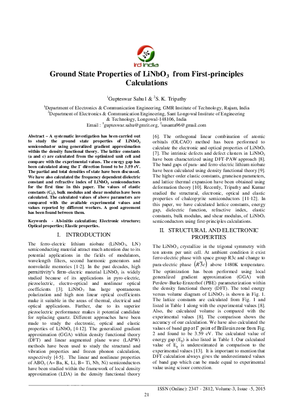 (PDF) Ground state properties of LiNbO3 from first-principles calculations