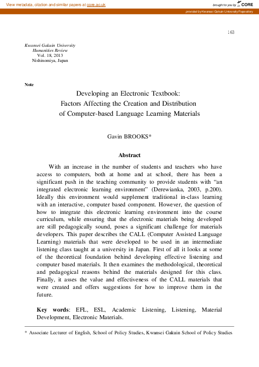(PDF) Developing an Electronic Textbook : Factors Affecting the ...