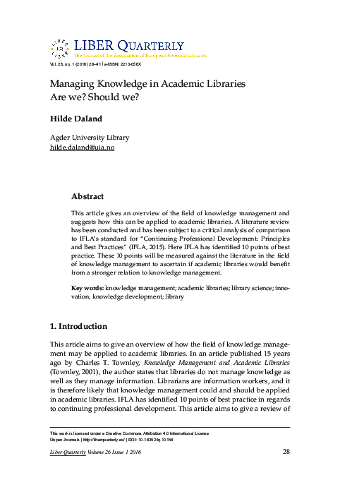 (PDF) Managing Knowledge in Academic Libraries Are we? Should we?